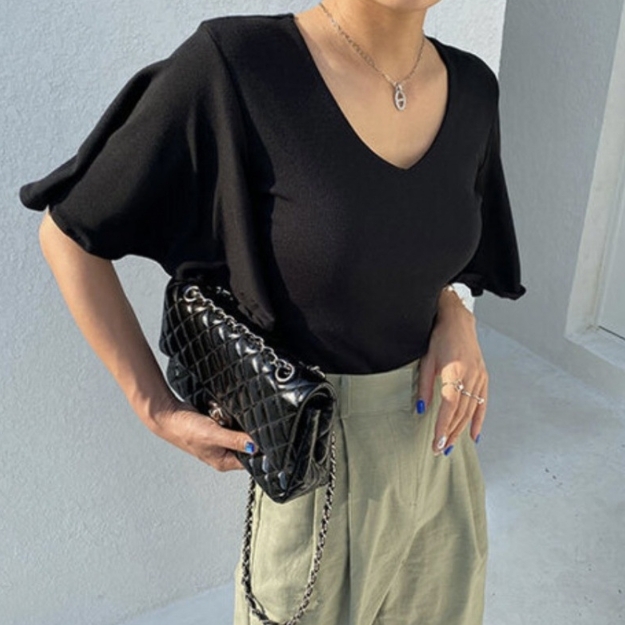 氣質顯瘦 喇叭短袖上衣(粉/黑/白)