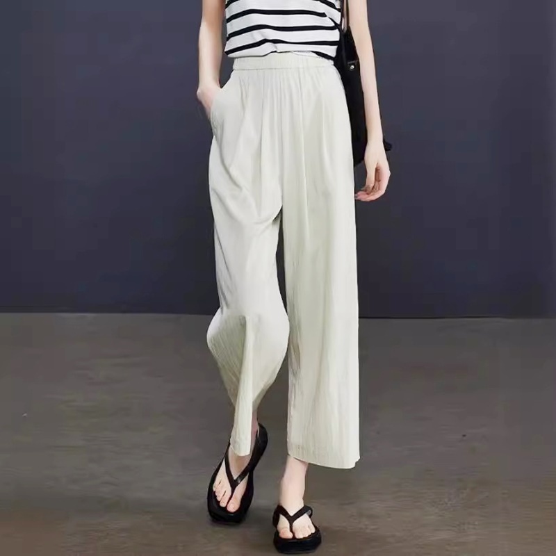 鬆緊腰九分寬褲 四色