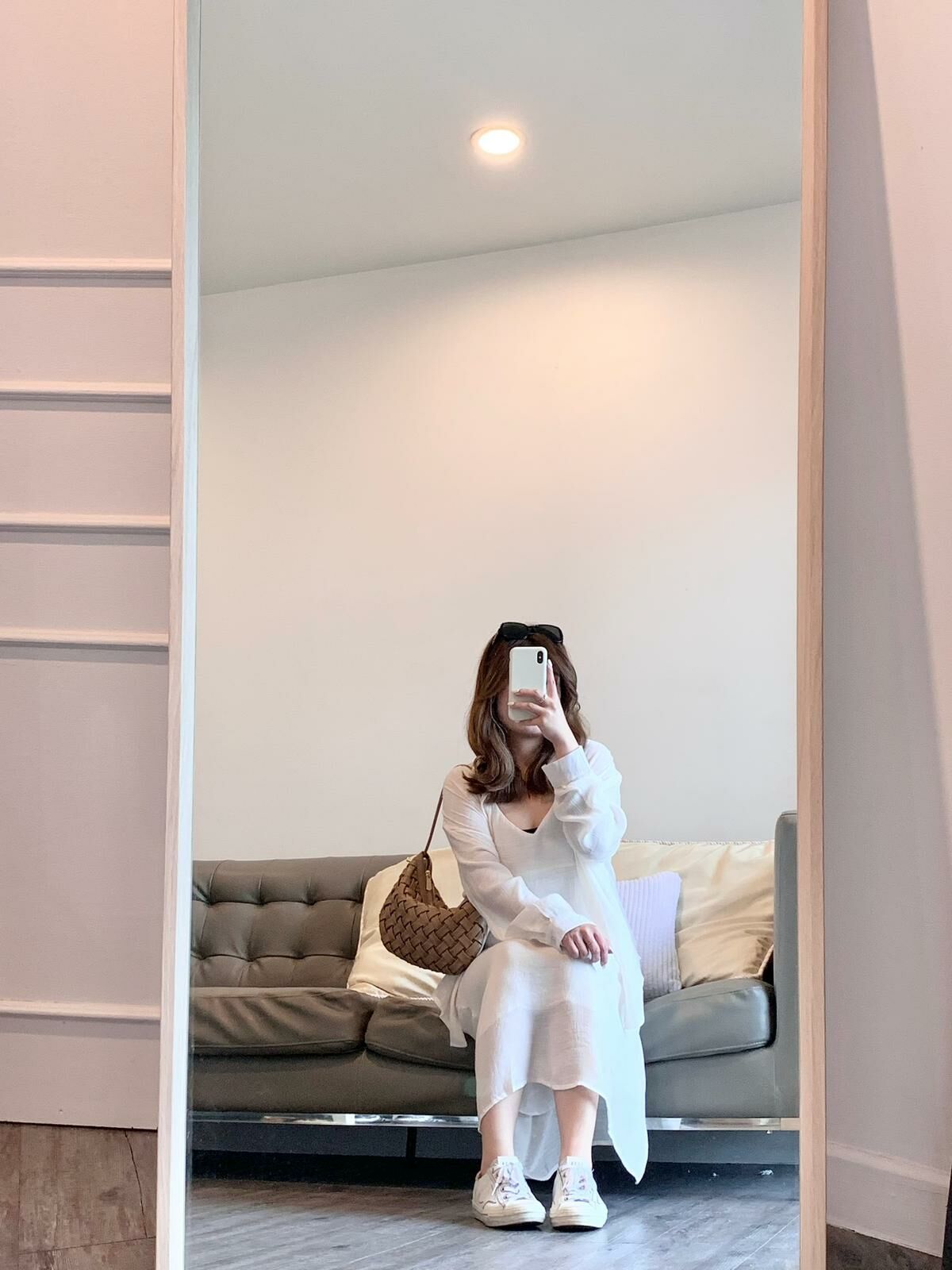 冰感麻質吊帶恤衫套裝(米色)