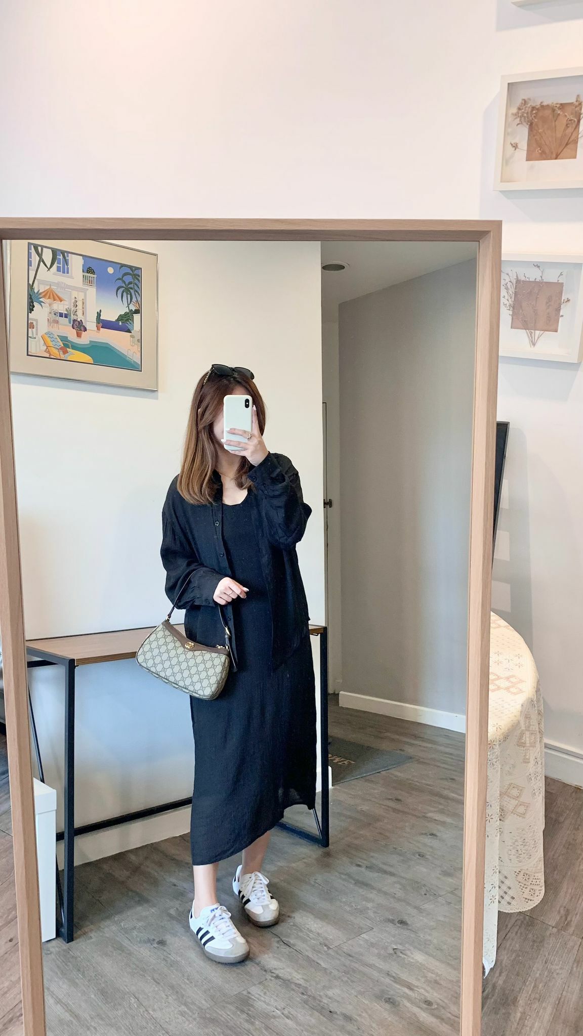 冰感麻質吊帶恤衫套裝(黑色)