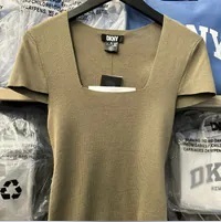 [S] DKNY SQUARE NECK KNIT TOP,LIGHT FATIGUE, UD4TRP98-G16 [FINAL SALE] (SD988)