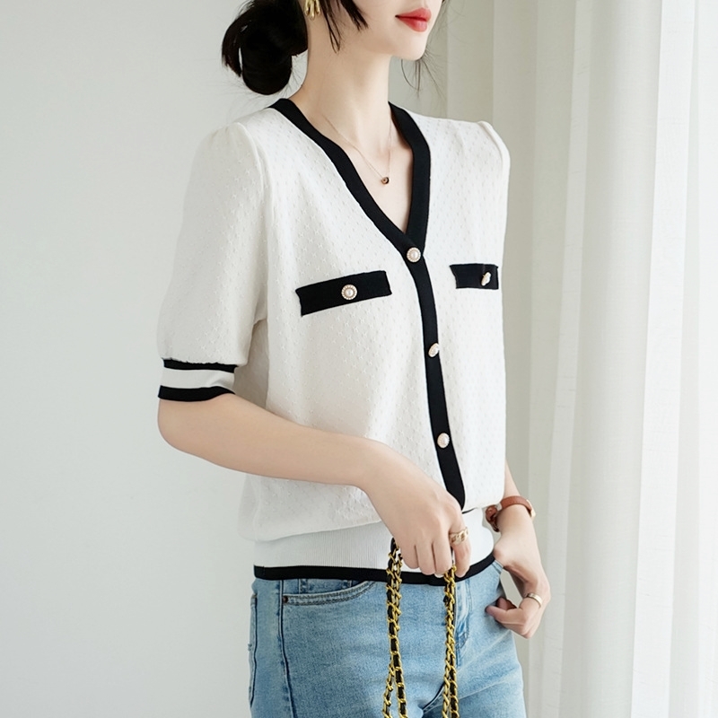 撞色滾邊小香風上衣 兩色