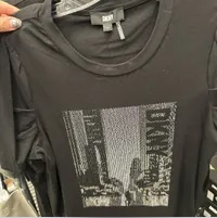 [S] DKNY LOGO BLING BLING RHINESTONE T-SHIRT,BLACK/BLACK, P4DHQWSS-BLK/BLACK (SD997)