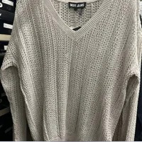 [S] DKNY LUREX POINTELLE V-NECK SWEATER,IVORY/SILVER, DJ4R0181-GI9 (SD1004)
