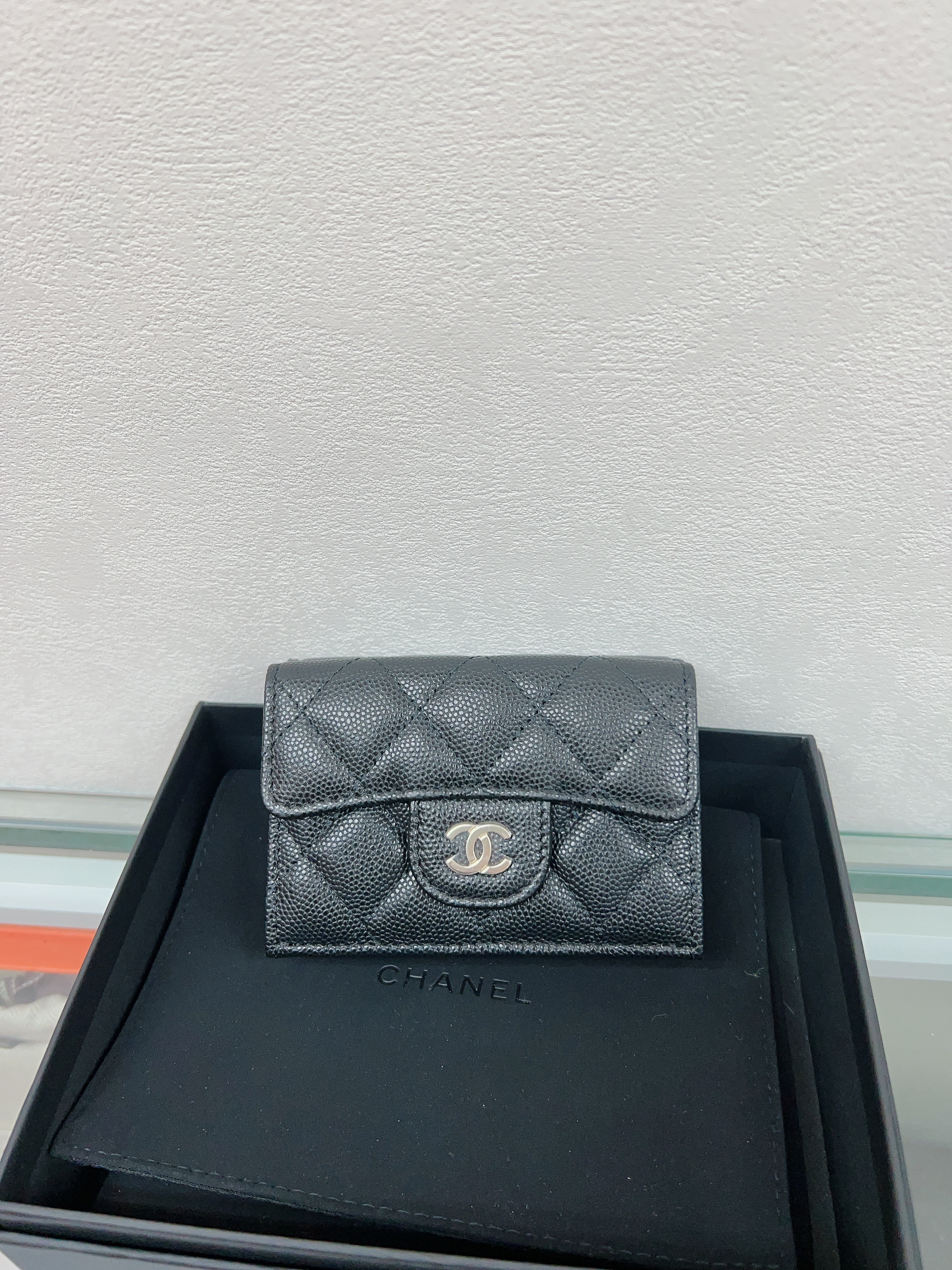 *Unused* Chanel classic flap tri-fold wallet (black caviar/champagne gold)
