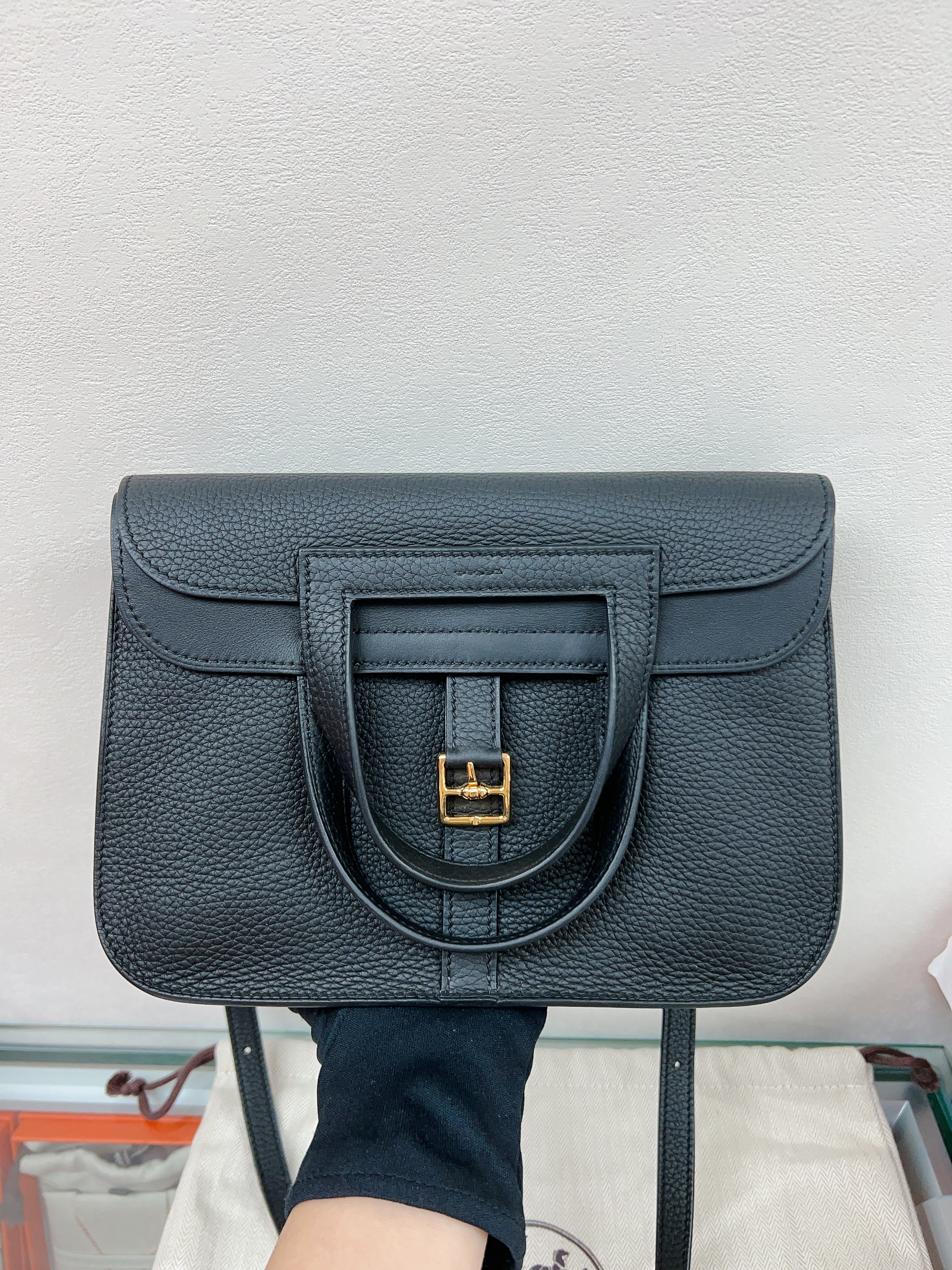 Hermes halzan 25/ black GHW/ stamp U