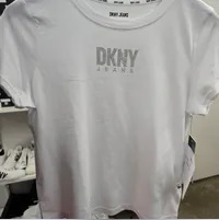 [S] DKNY WOMENS T-SHIRT ELASTIC COTTON FASHION,WHITE/SILVER, DJ4T1200-WTL (SD1024)