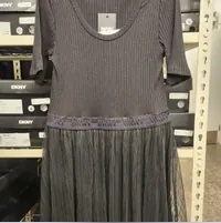 [S] DKNY RIB SHORT SLEEVE LOGO DRESS,BLACK, P4DDSXMP-BLK (SD1023)