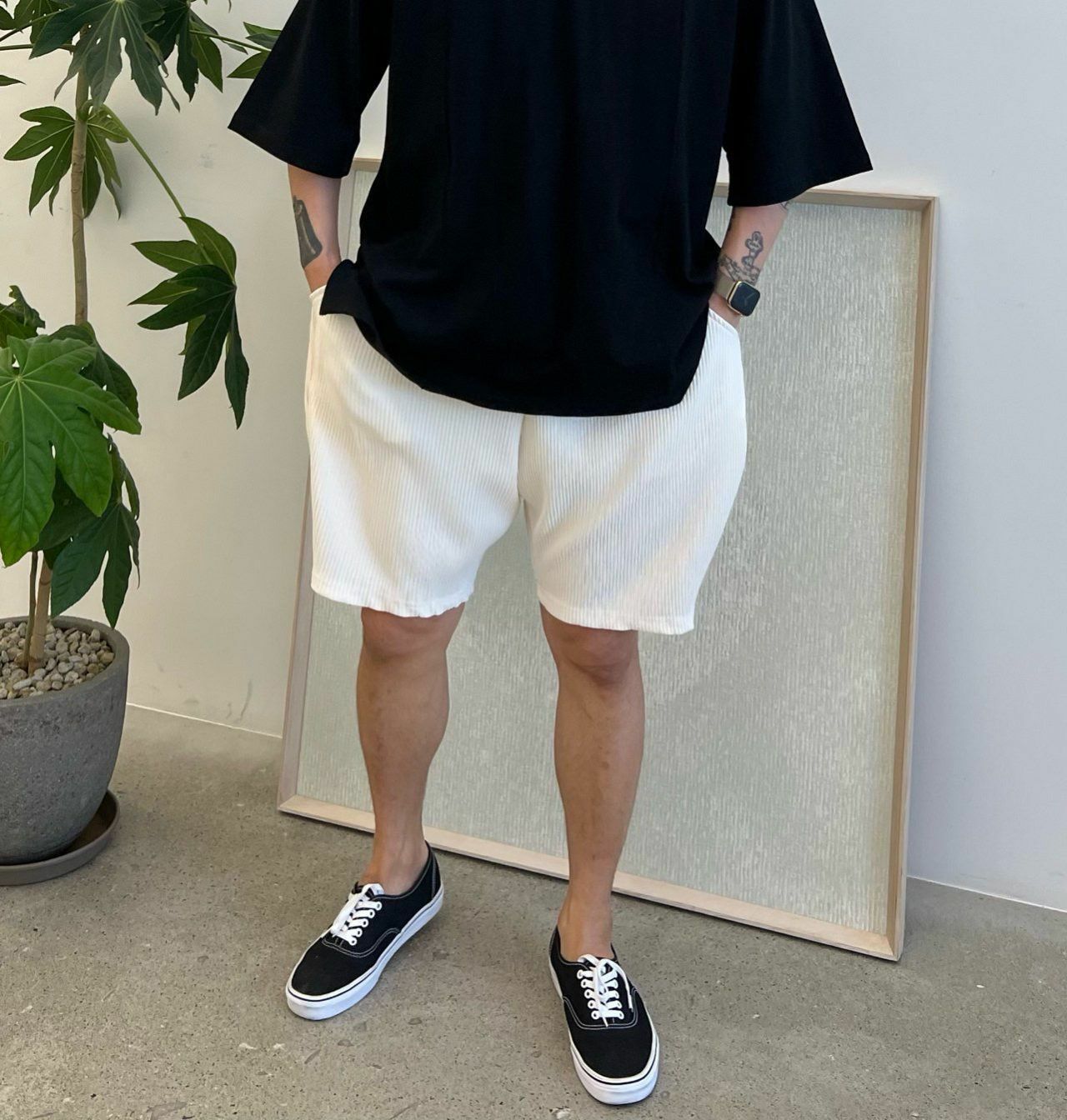 淨色暗直紋短褲 PEACOCK-083P