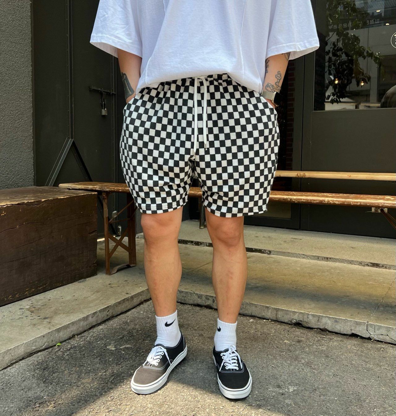 毛巾質地格仔短褲 PEACOCK-090P