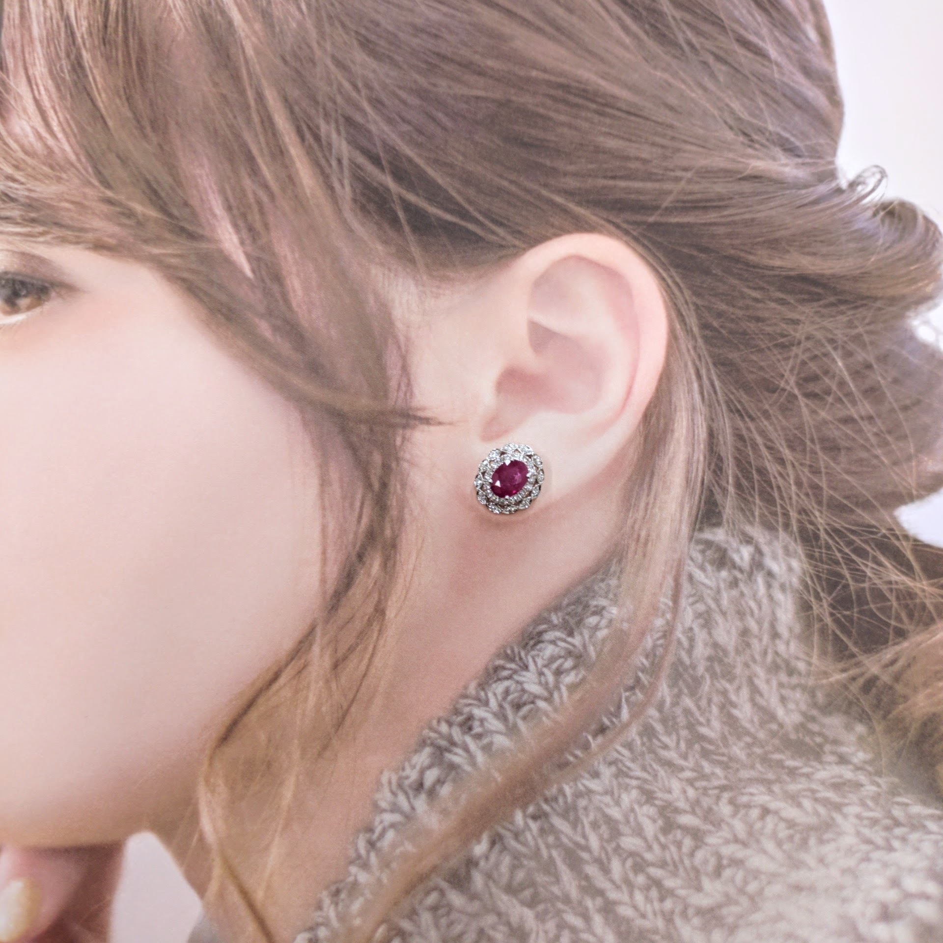 18K White Gold 2.96ct Ruby and Diamond Earring