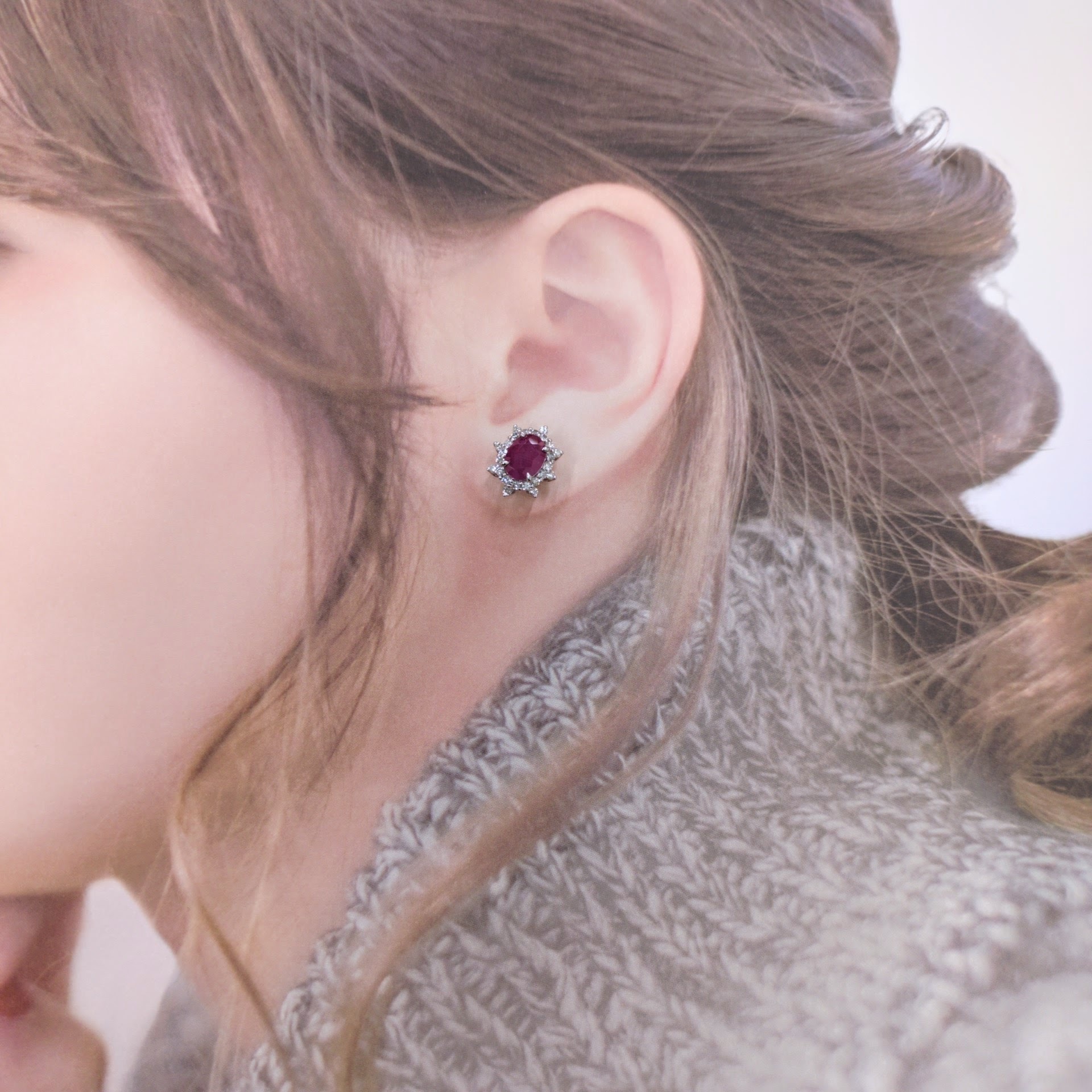 18K White Gold 3.20ct Ruby and Diamond Earring