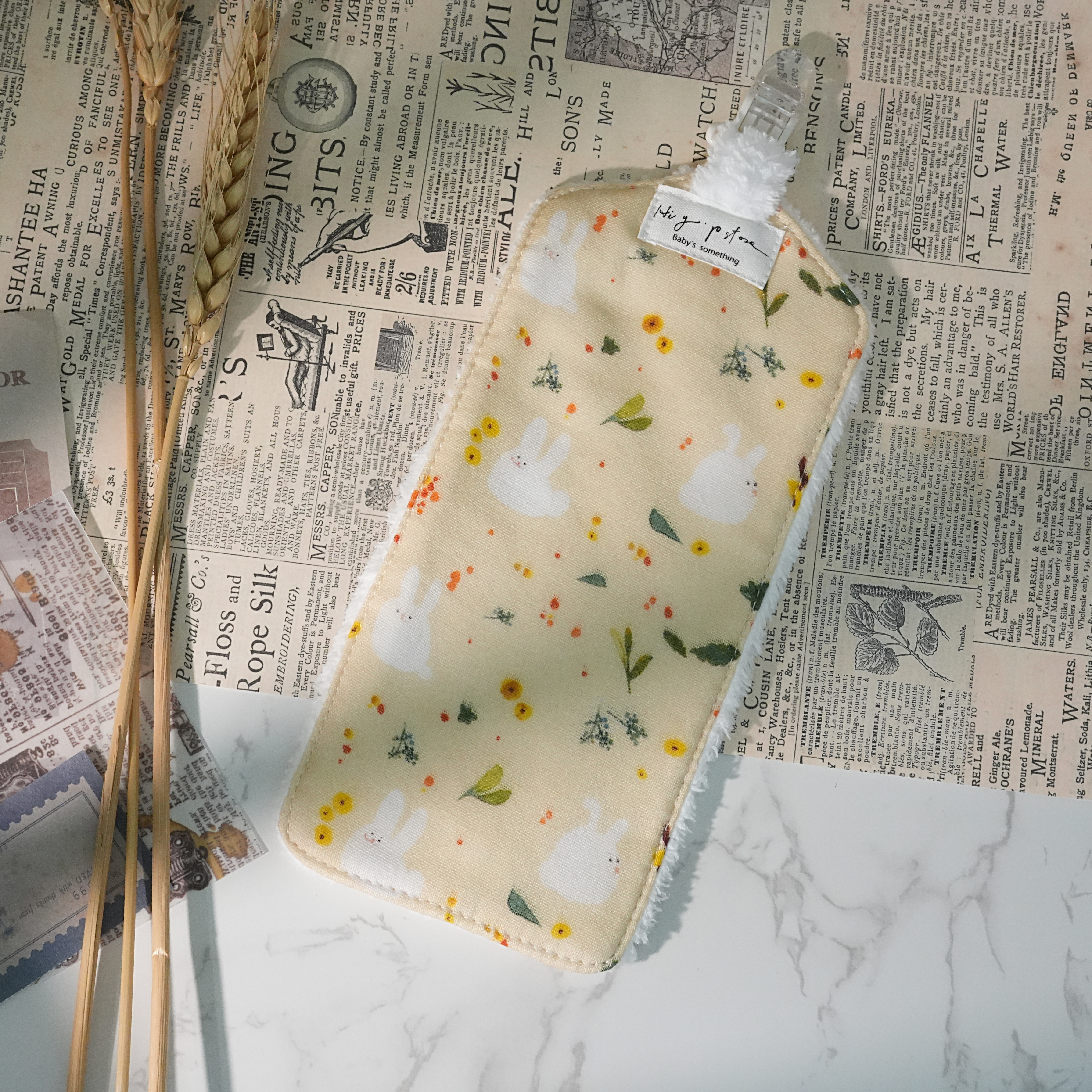 Hi Y.P store-手作手帕夾-獨家設計款-橙花兔兔