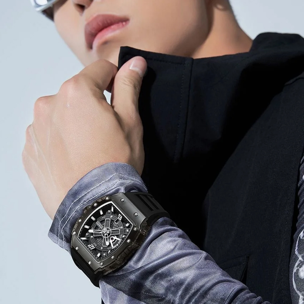 (預購)【Mark fairwhale 馬克菲爾】6810 街頭 日期 夜光 流暢 幾何 立體 機械 矽膠 手錶