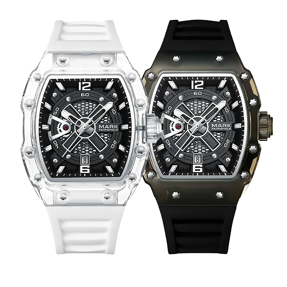 (預購)【Mark fairwhale 馬克菲爾】6810 街頭 日期 夜光 流暢 幾何 立體 機械 矽膠 手錶