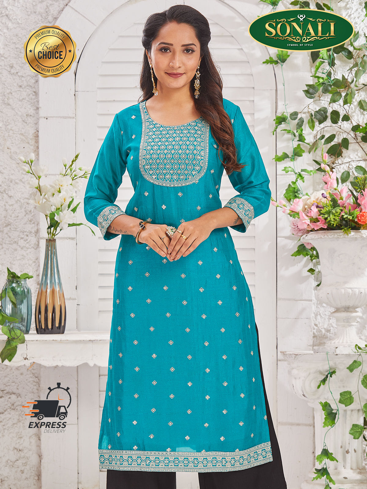 [READY STOCK] Sonali Premier Quality Women's Long Kurti Indian Tradition Women's Long Top - Q1926