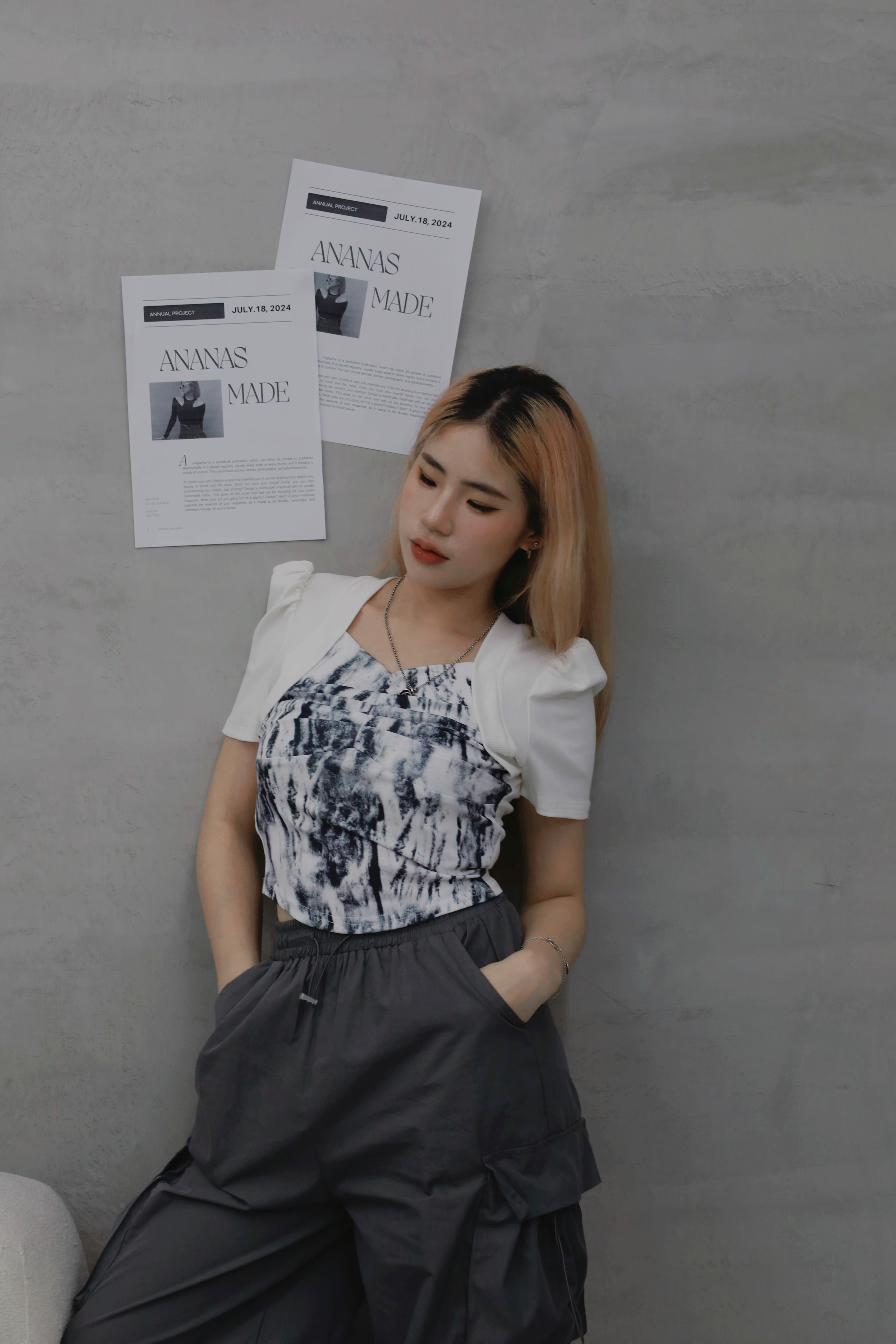 假兩件暈染公主袖上衣