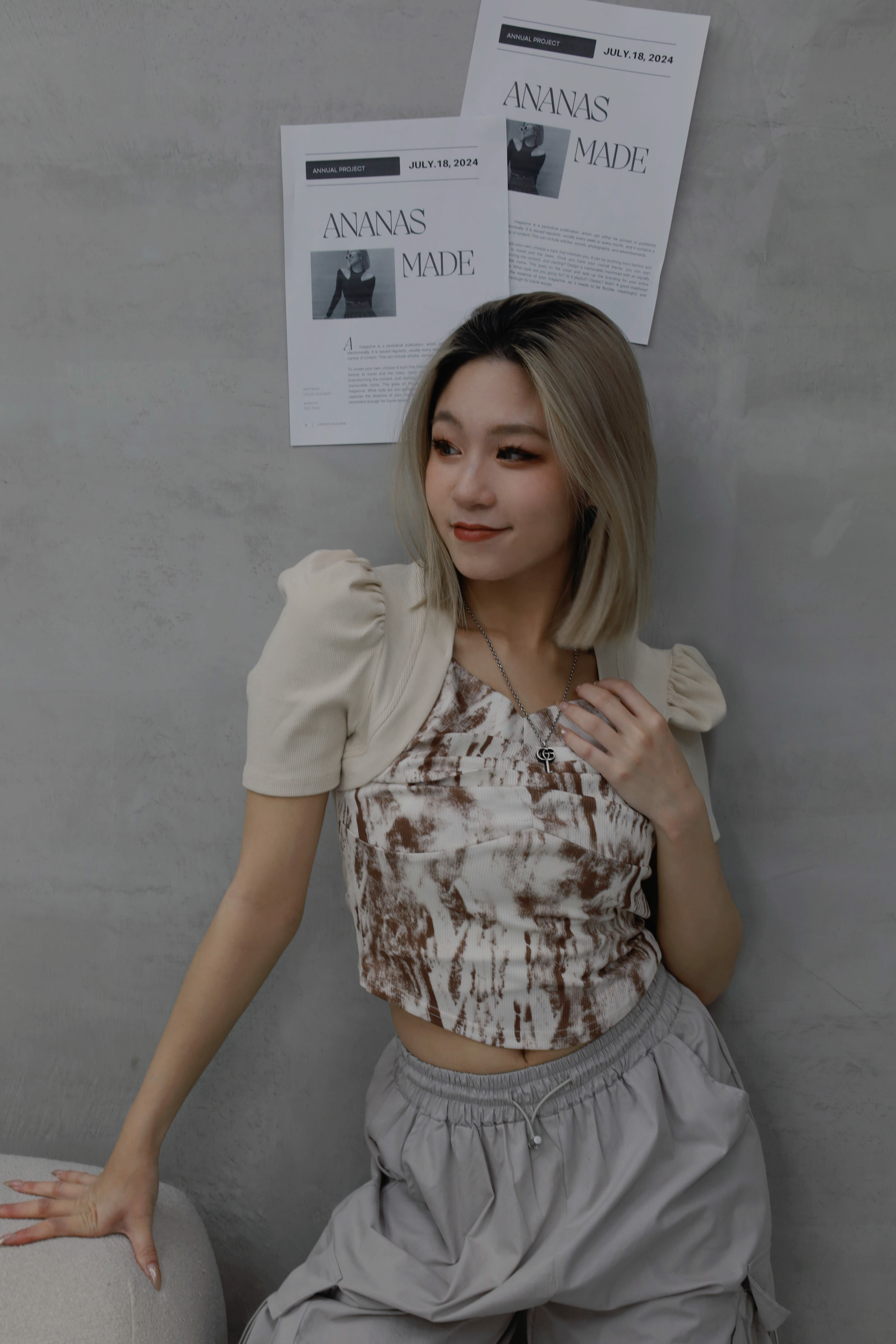 假兩件暈染公主袖上衣