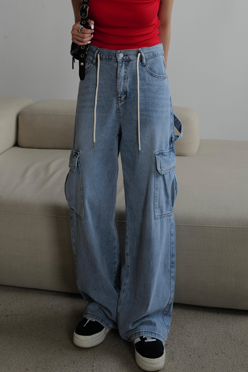 抽繩牛仔工裝褲*2色