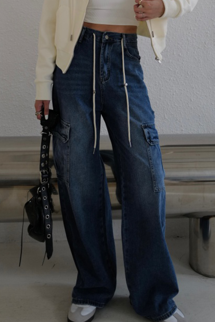 抽繩牛仔工裝褲*2色