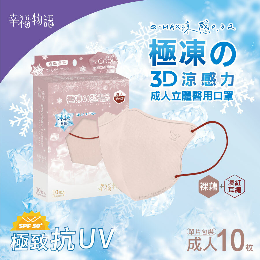 【幸福物語】成人系列 極凍の3D醫療口罩10片/盒-裸藕+凜紅耳繩