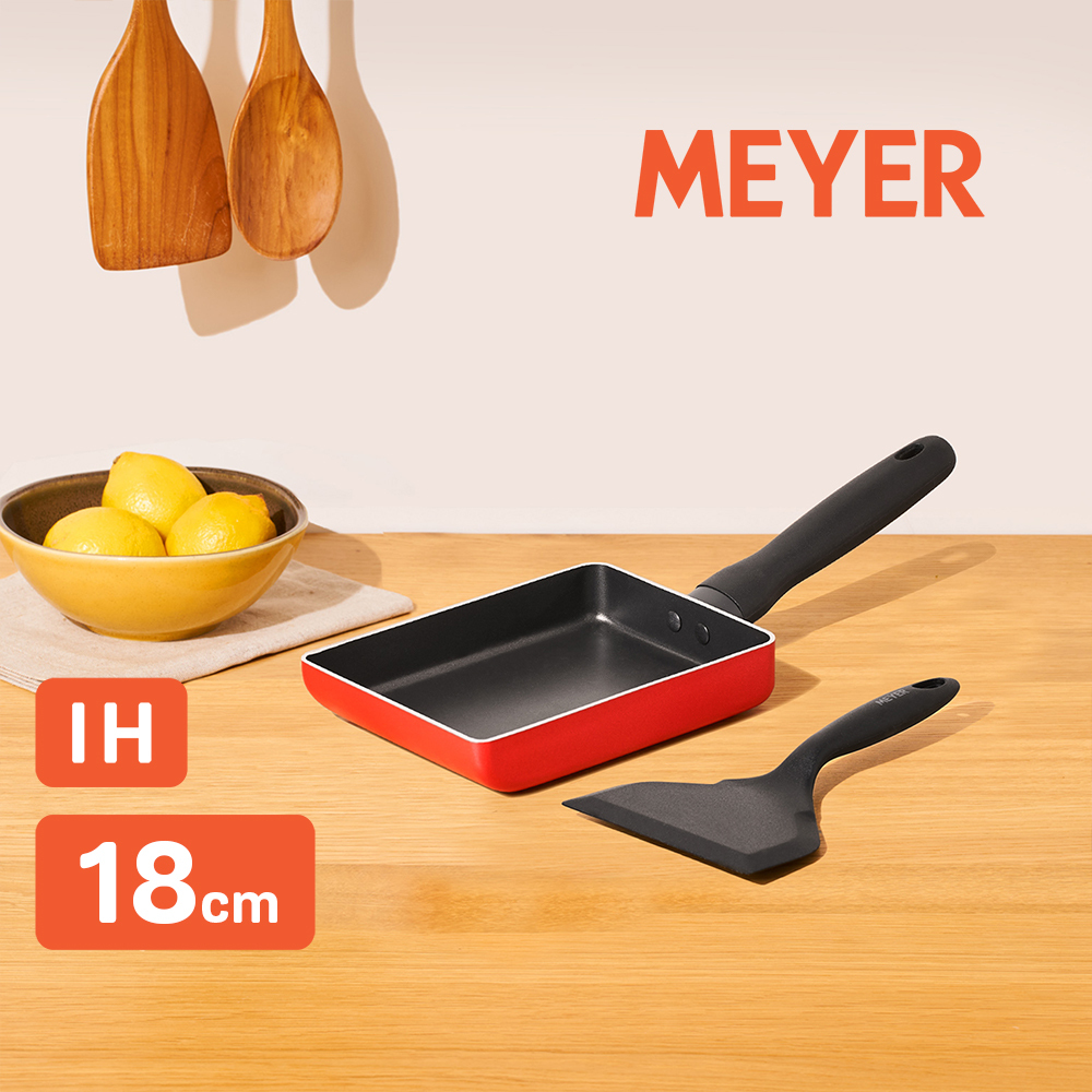 《Bauhaus 革新紅系列》IH導磁不沾玉子燒鍋18CM((附專用矽膠鏟))