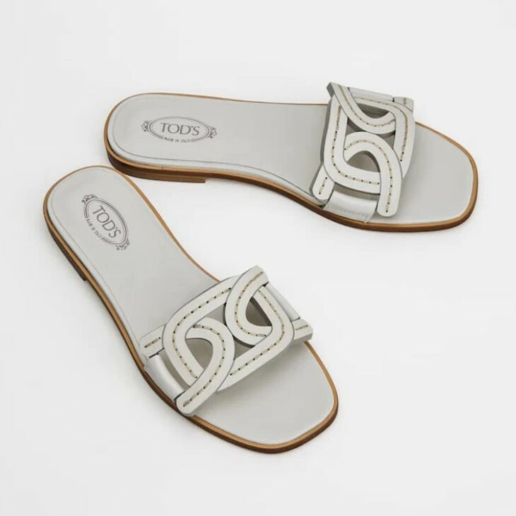 STO07927 TOD'S Kate皮革平底涼鞋 白色 #XXW05G0EM1ZMIDB015 (E)