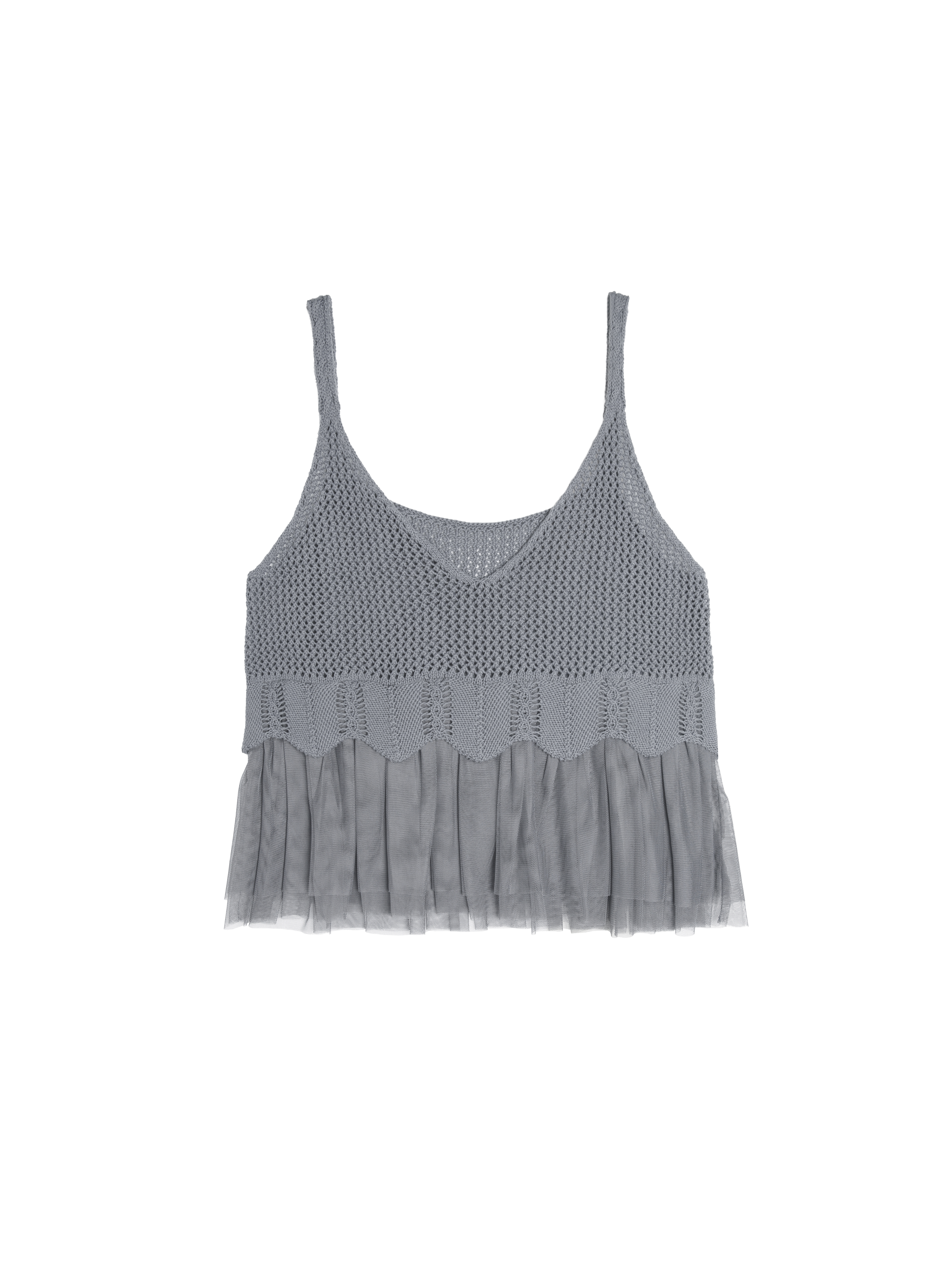 Knitted Vest With Mesh Ruffles - 225X