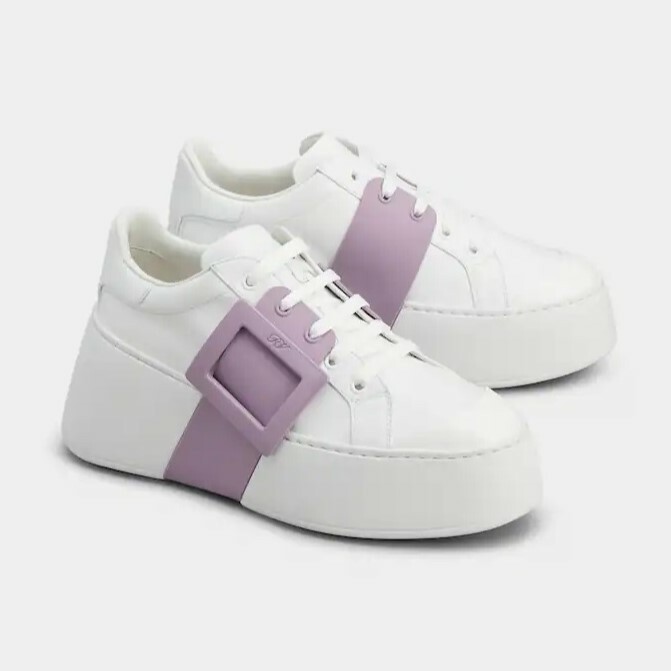 SRV07929 ROGER VIVIER Viv' Skate皮革運動鞋 白拼紫色 #RVW73725550LXQ9998 (E)