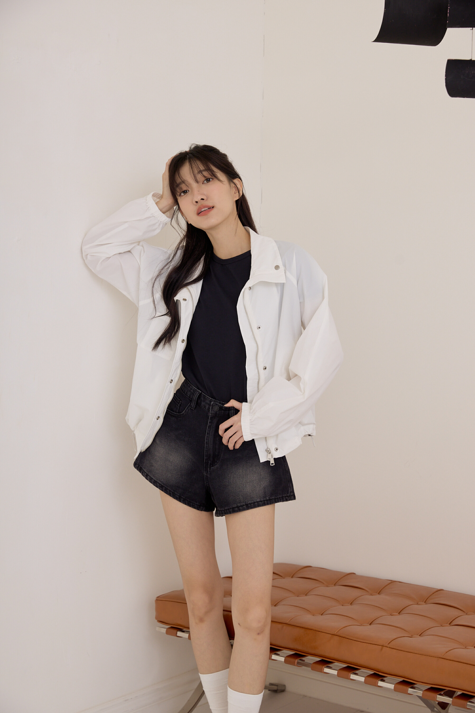 『最後現貨』guten made/高腰立體刷白碳黑牛仔短褲