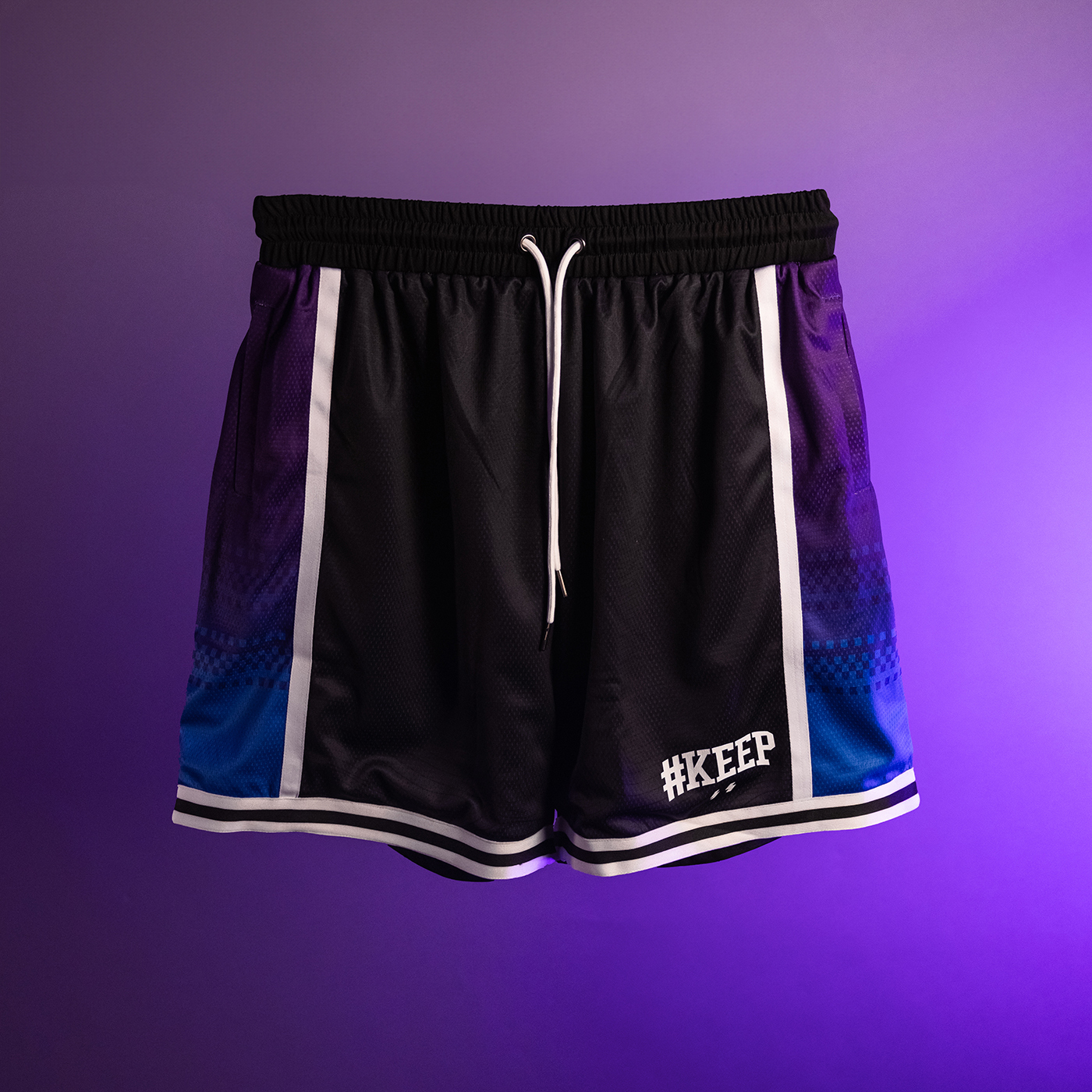#KEEP X YT夏季大戰 黑色 藍紫 漸層 波紋 抽繩 網眼 運動 短褲 球褲【KS230-BK】ABshorts