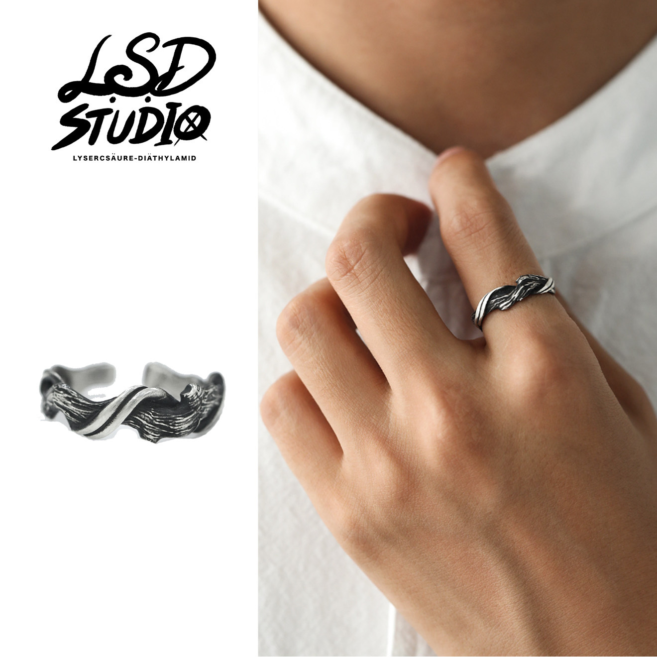 【ACBF1】枯藤交纏設計開口戒指