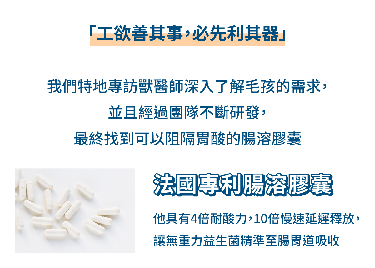 沛威寵物保健專利膠囊保護益生菌耐酸鹼