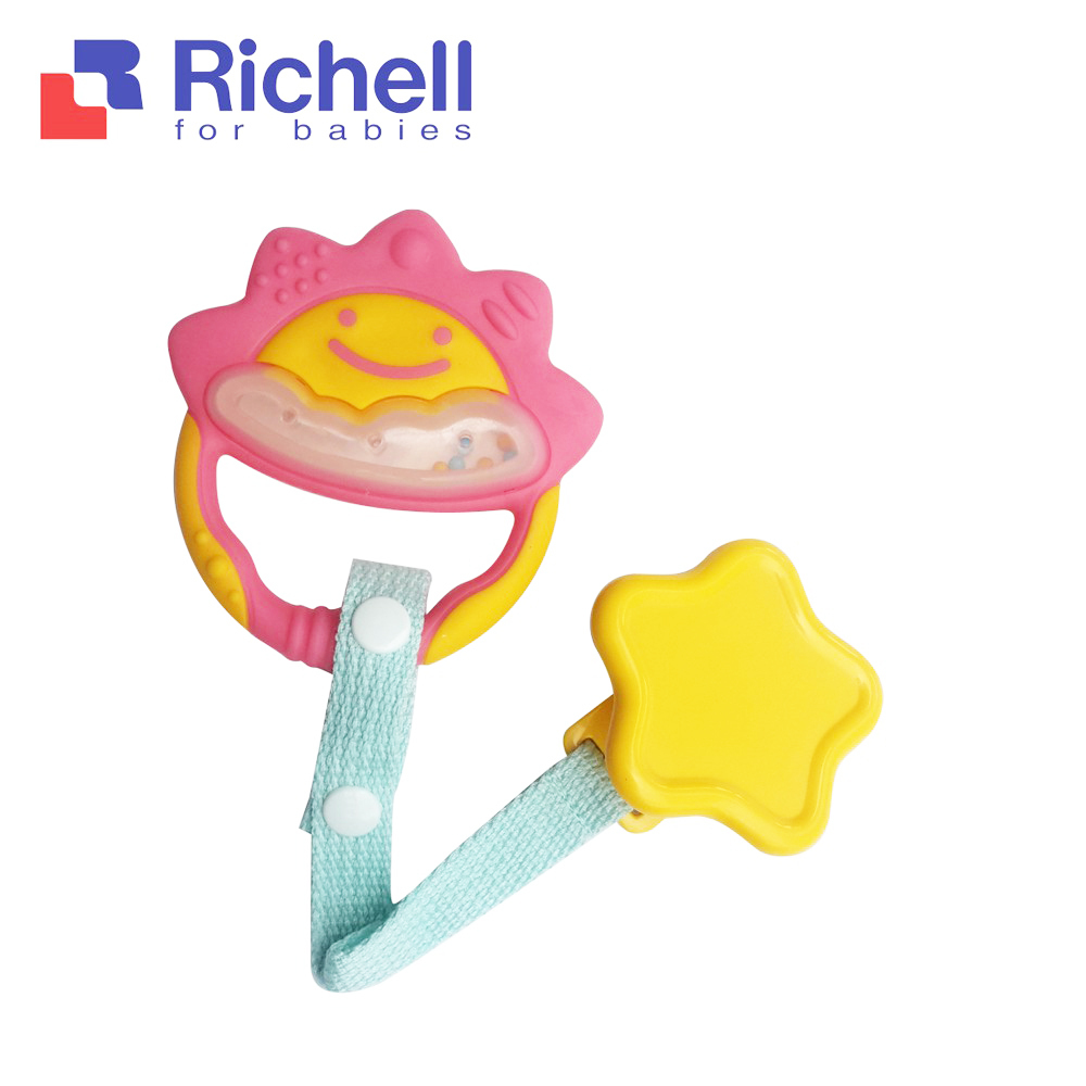 【Richell 利其爾】 固齒器-粉紅色_附固定夾 附收納盒 (從口部和手接受刺激)