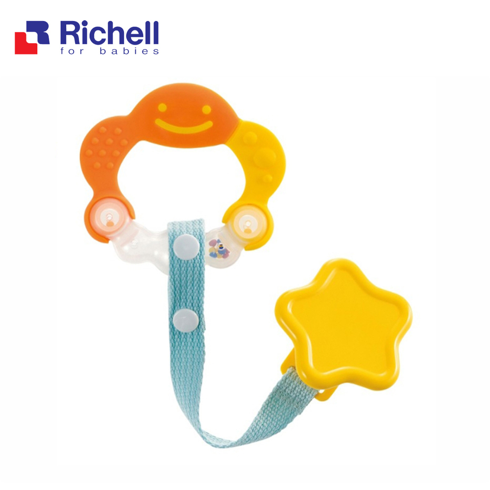 【Richell 利其爾】 固齒器-橘黃色_附固定夾 附收納盒 (從口部和手接受刺激)