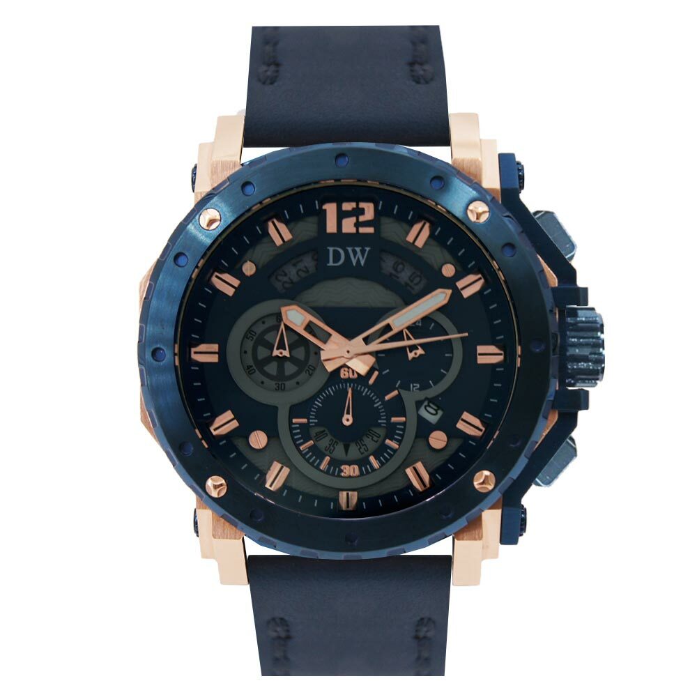 【DW 島武】D3230  真三眼帶日期 皮革腕錶-