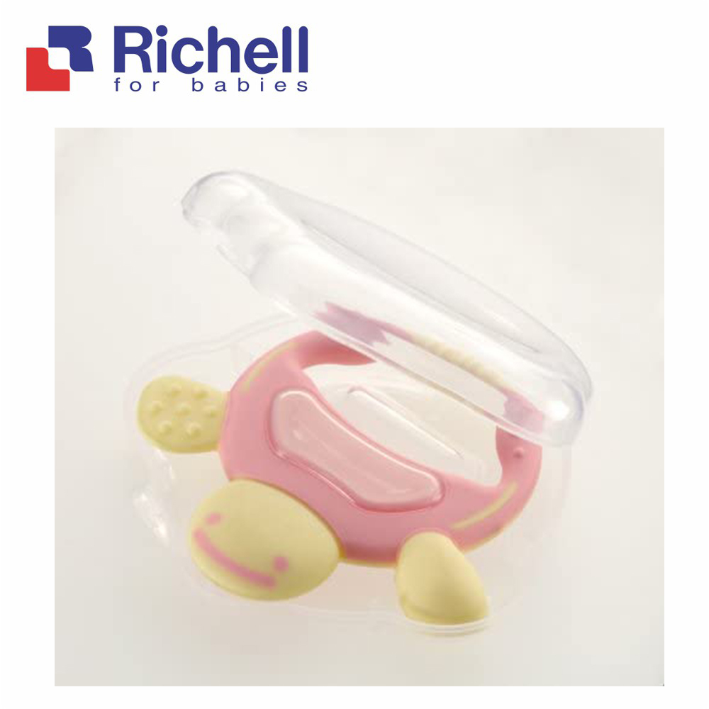 【Richell 利其爾】 固齒器-粉紅色一般型_盒裝 (從口部和手接受刺激)