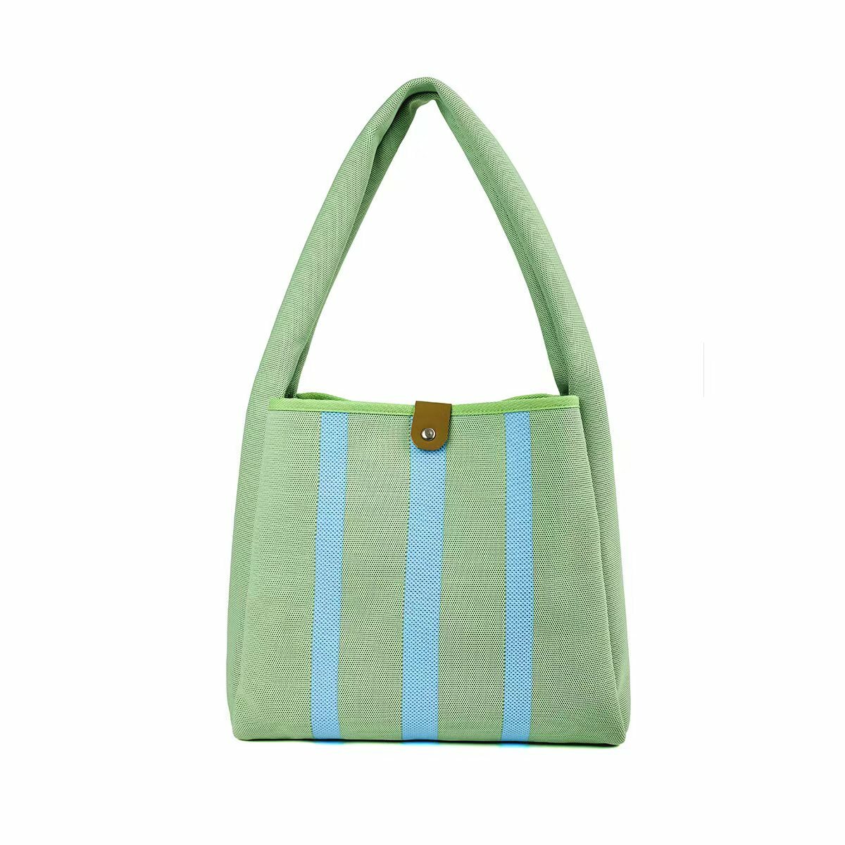 | 條紋撞色托特包 淺綠色