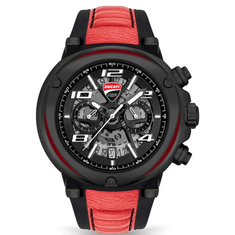 【Ducati 杜卡迪】DTWG000002011 Partenza 離開系列  日本機芯 帶日期 防水100米 真皮+矽膠腕錶-