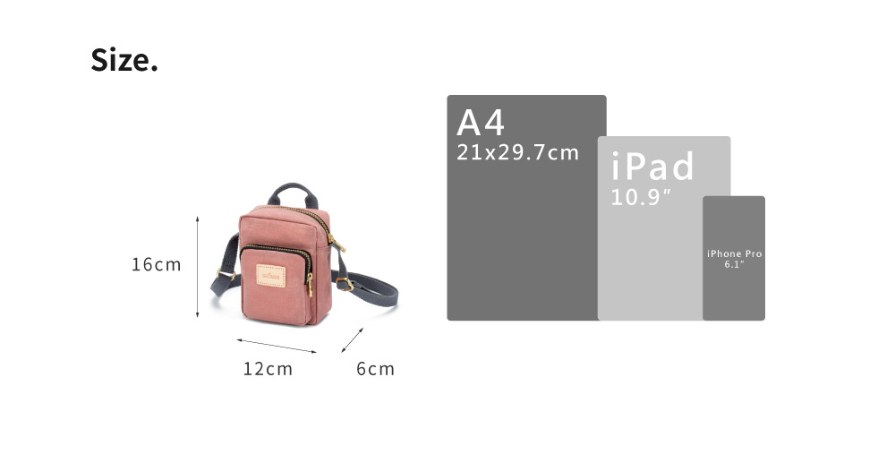 satana Soldier 放假趣迷你斜背包 陶土紅 SOS2150-620 尺寸