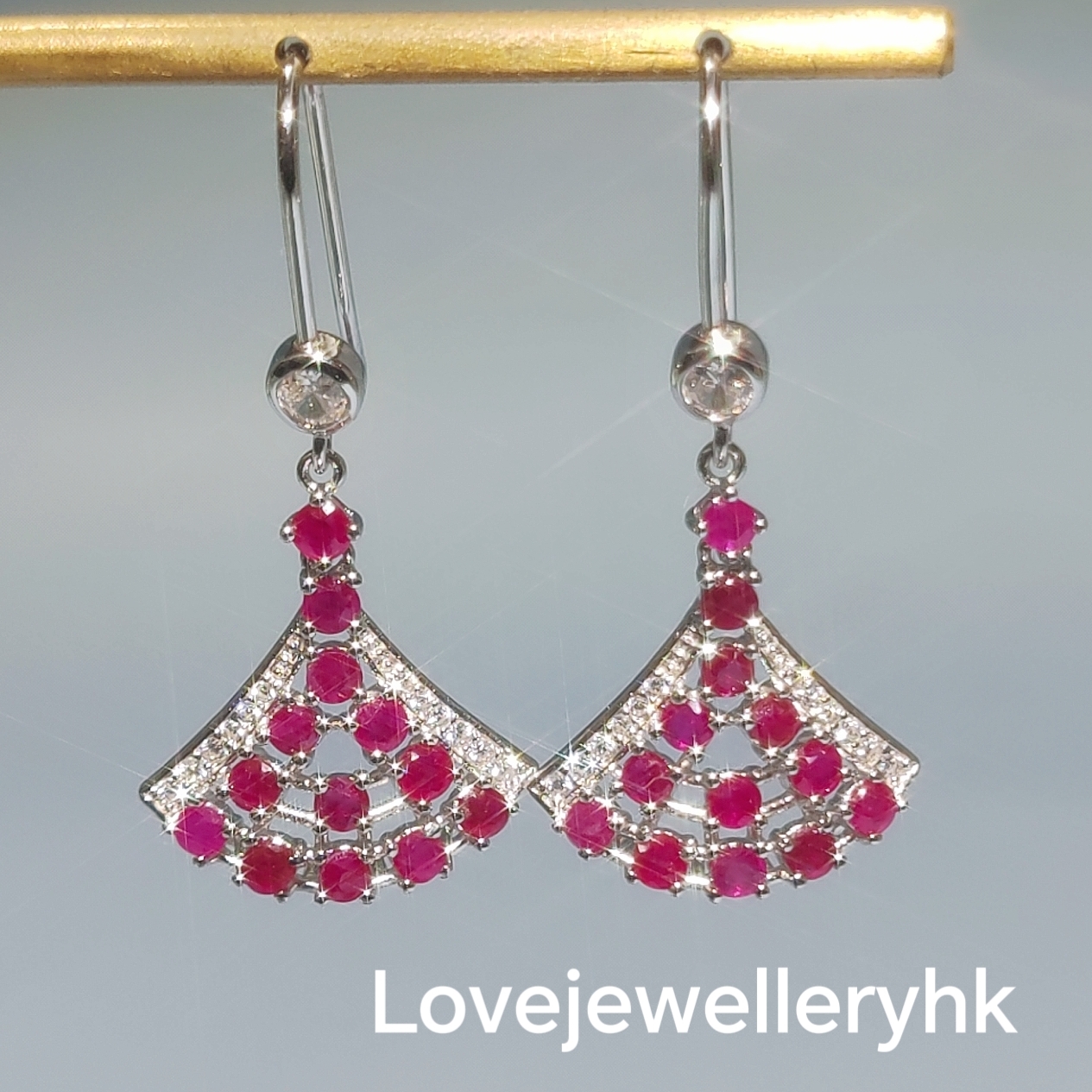 天然紅寶石扇形耳環    GE029