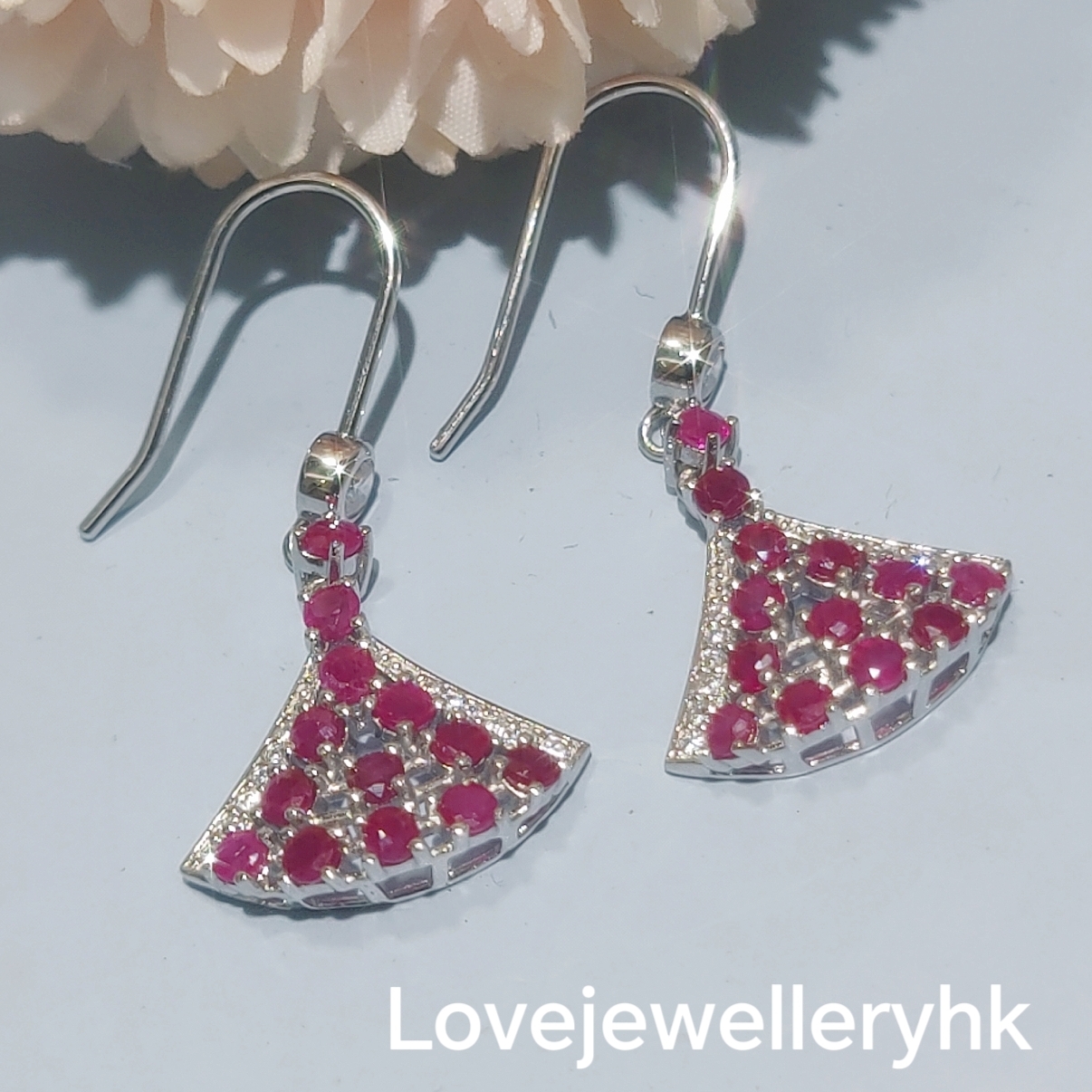 天然紅寶石扇形耳環    GE029