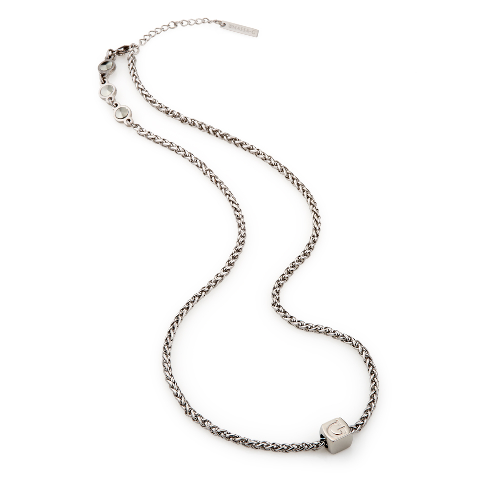 MASSA-G【荷米斯之鍊】3顆金屬鍺錠白鋼項鍊(3MM)(1個字母)