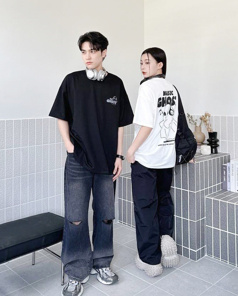 韓版音樂幽靈印花短Tee