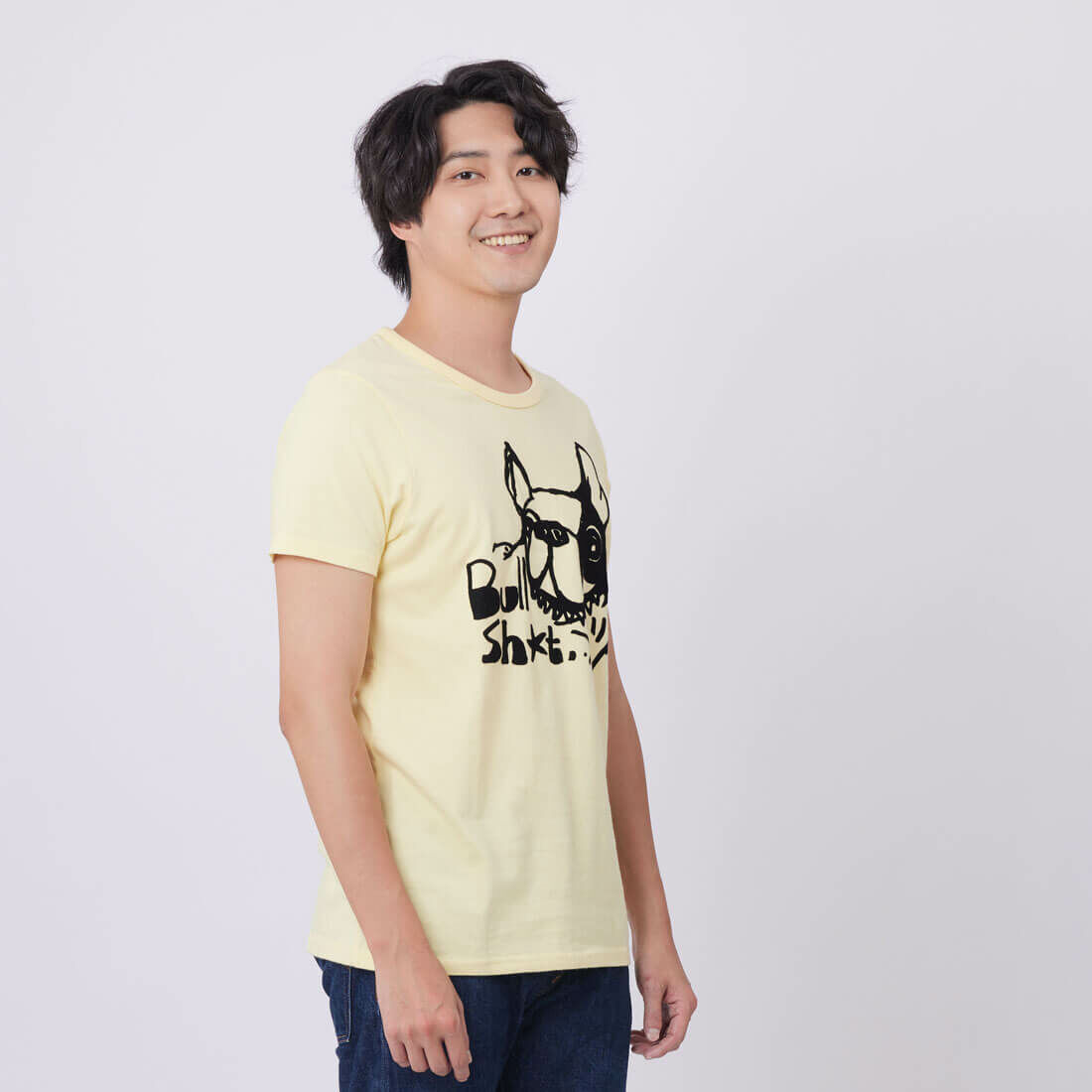 Bull Dog動物短袖蜜桃棉男T鵝黃