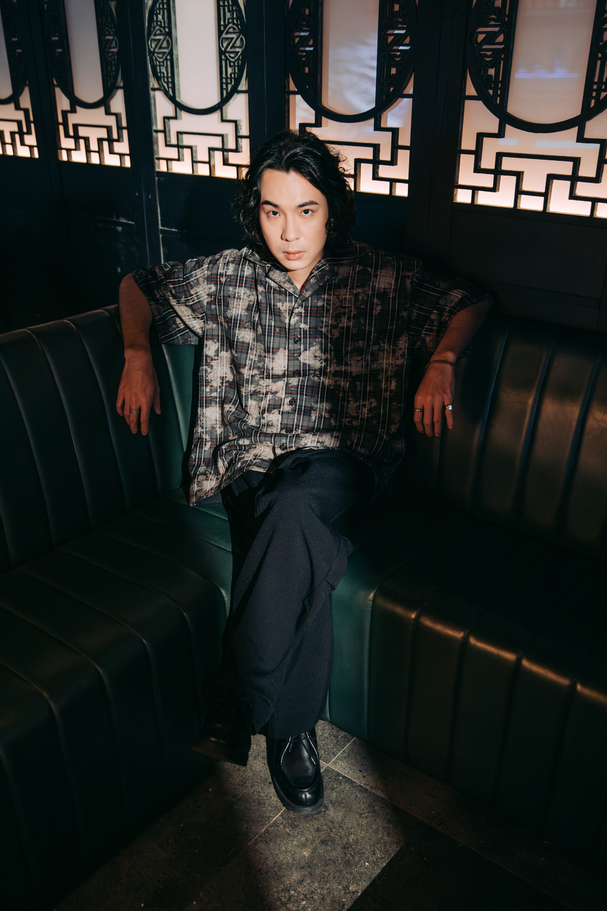 JINEASTERNAU 格紋洗舊短襯衫