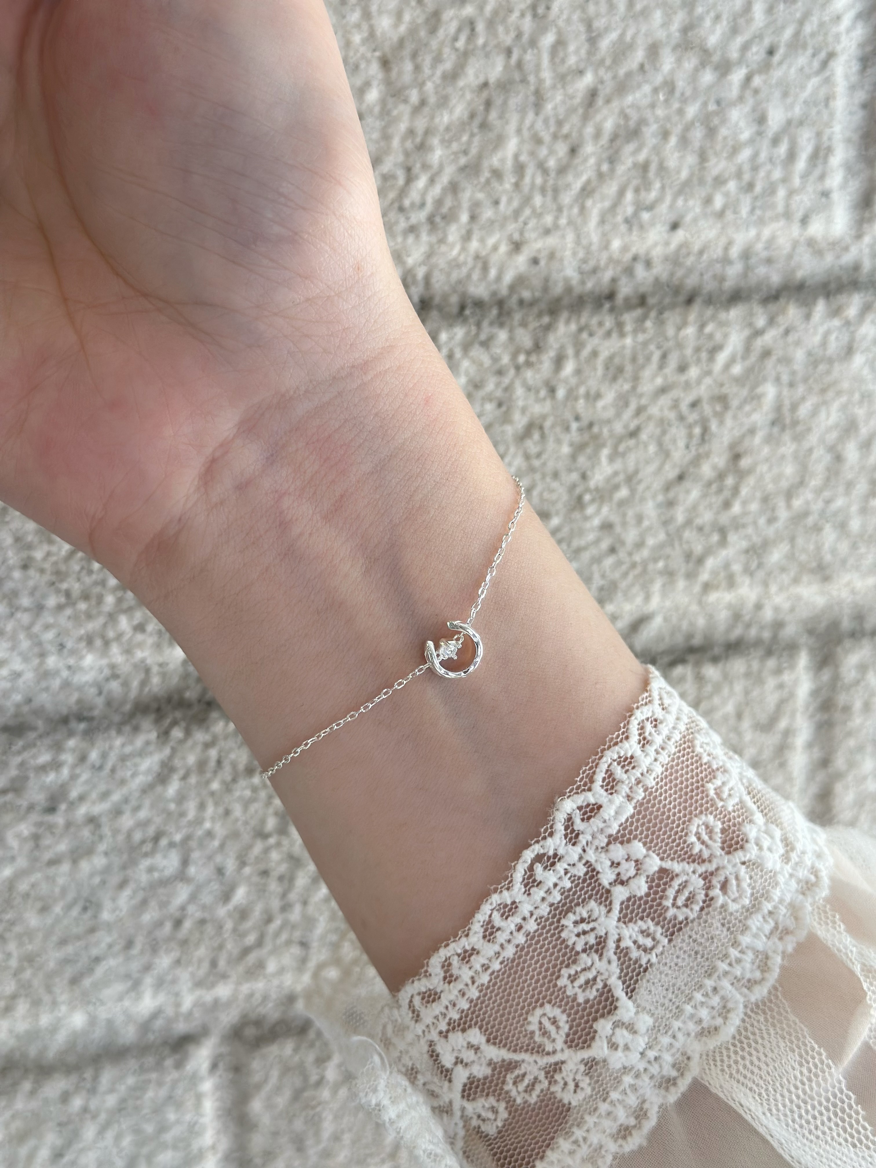 F65月亮單鑽純銀手鏈