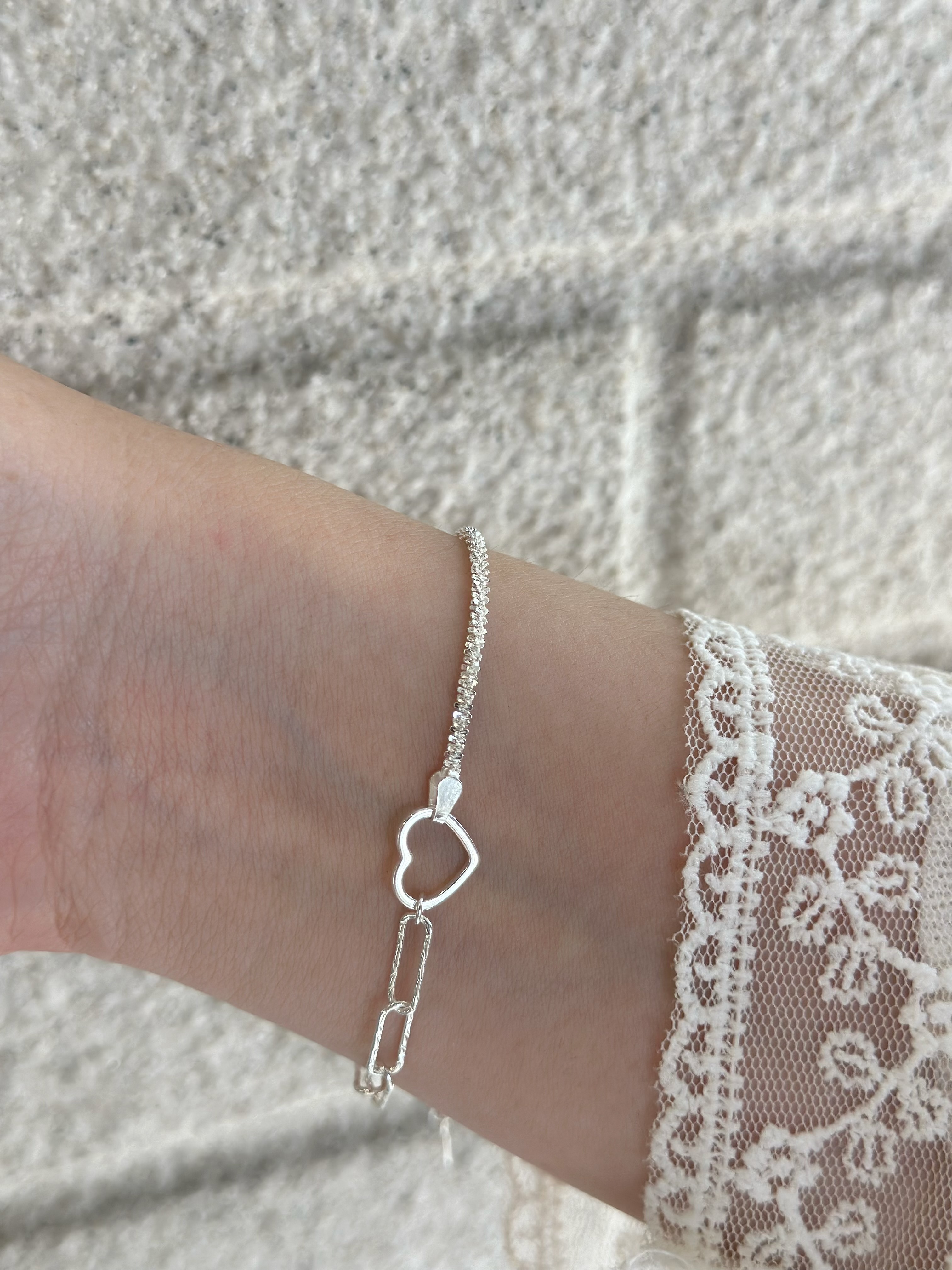 Y57閃爍．愛心拼接純銀手鍊