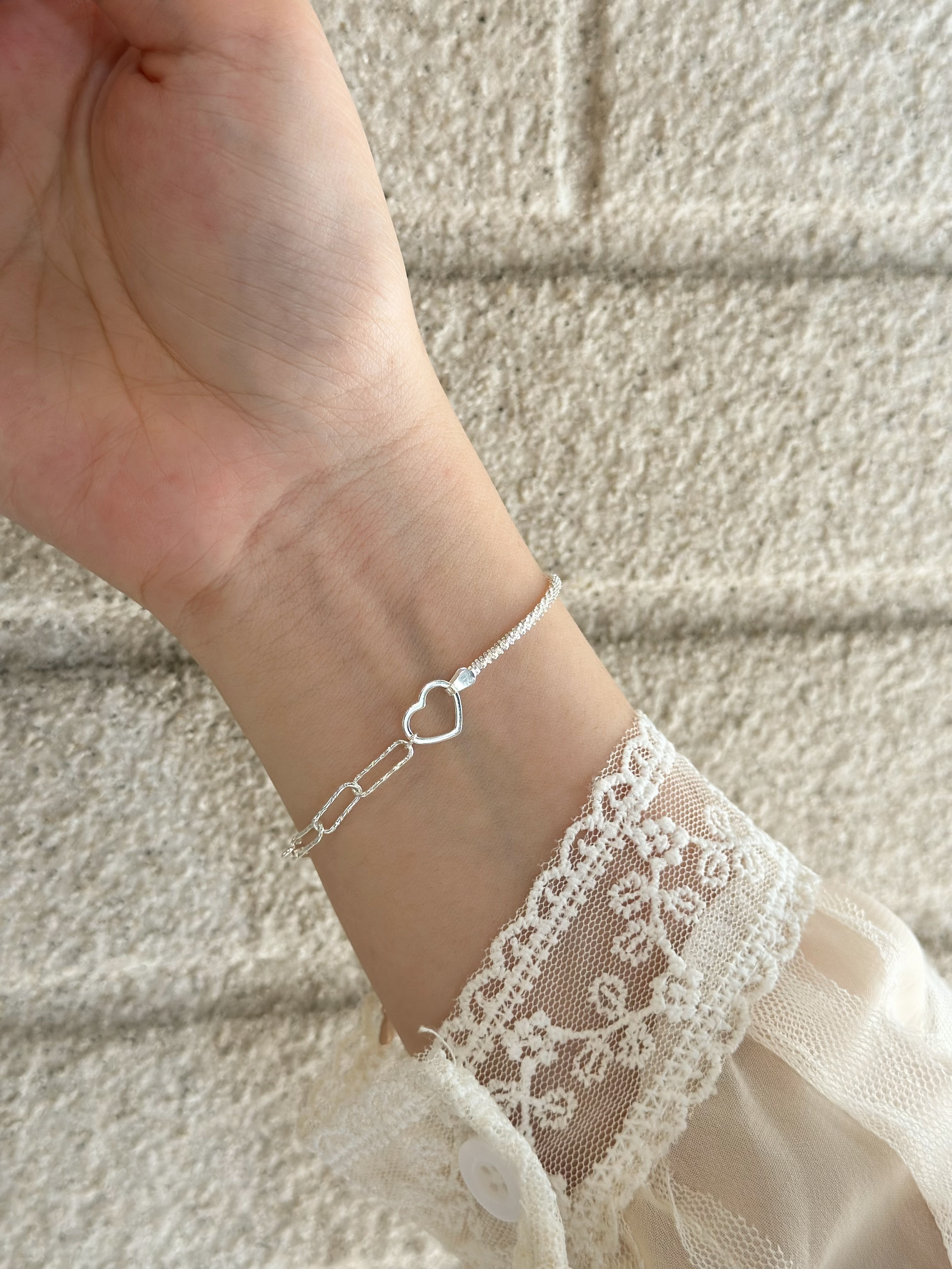 Y57閃爍．愛心拼接純銀手鍊