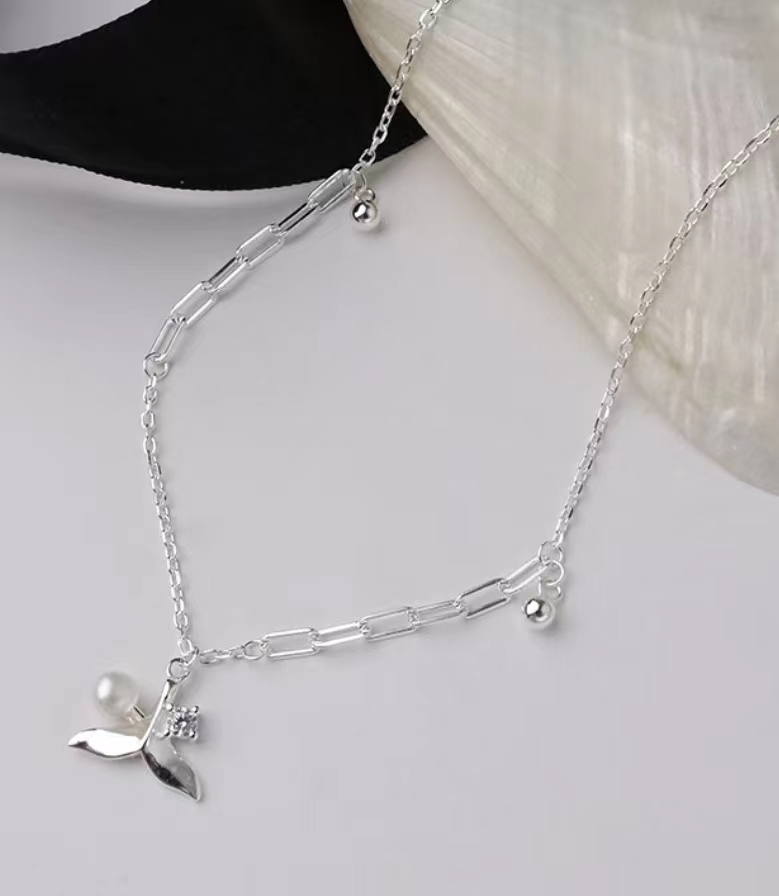 魚尾珍珠純銀手鏈